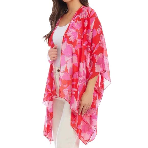 Karen Kane Floral Print Open Front Sheer Jacket Kimono Size Small Medium - Picture 8 of 9